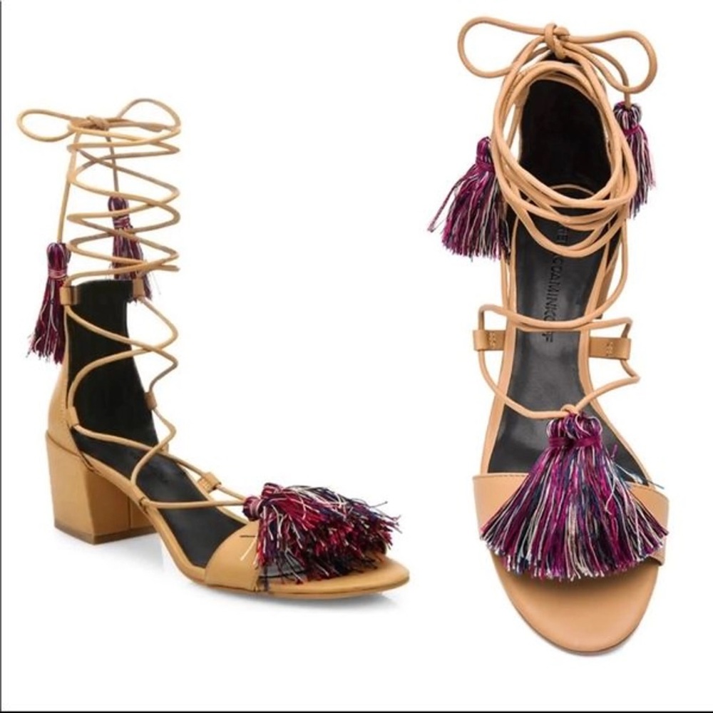 Rebecca Minkoff Camel Isla Tassel Gladiator Laceup Heels Pumps Shoes Size 6.5